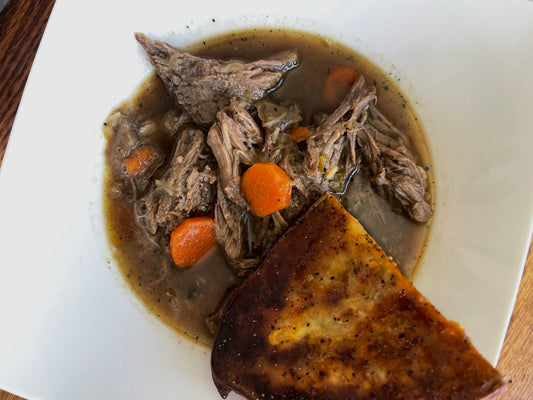 Slow-Roasted Beef Stew with Crispy Japanese Sweet Potatoes
