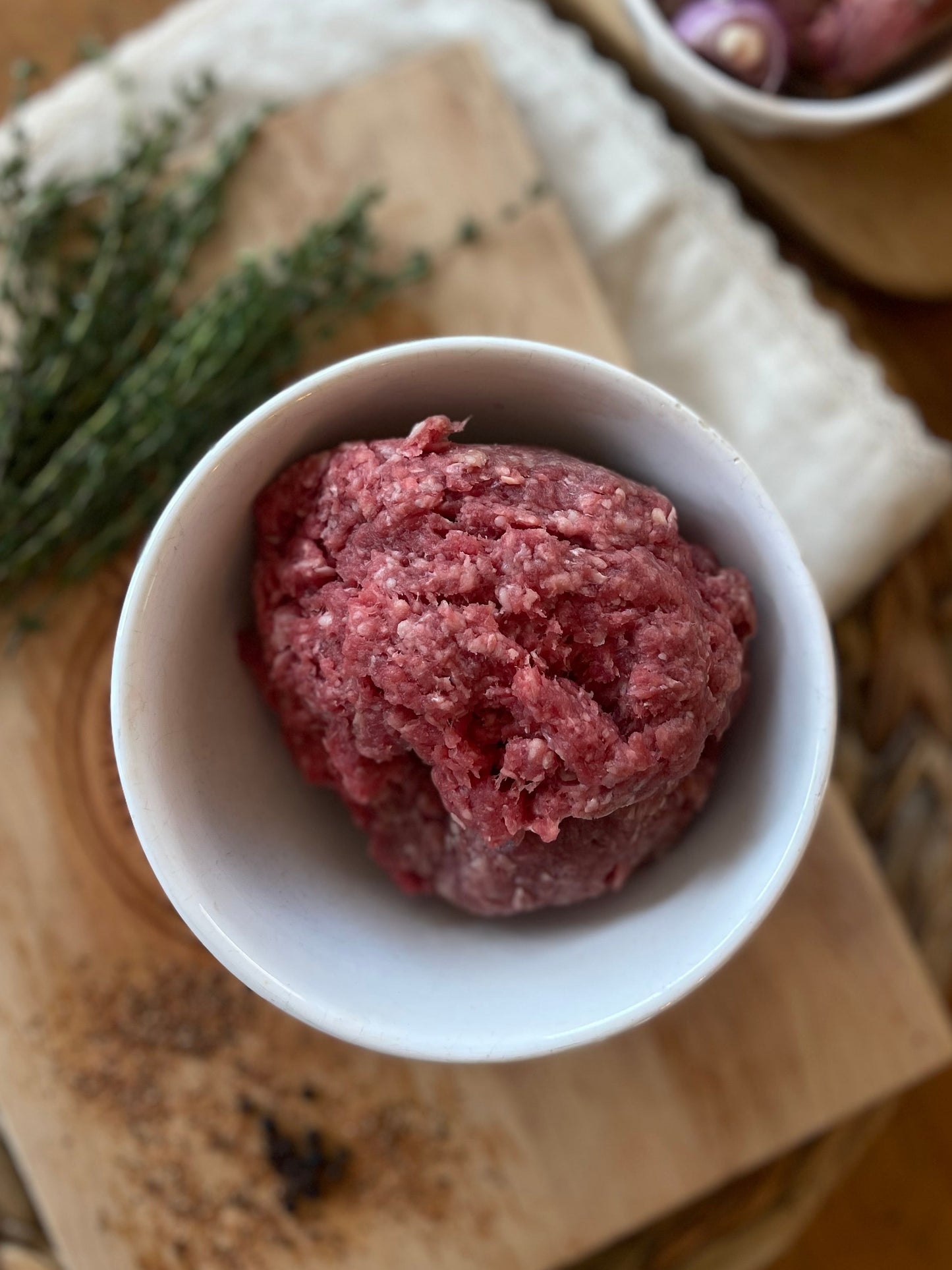 Elkins Cattle Co. grass-fed ground brisket in a bowl